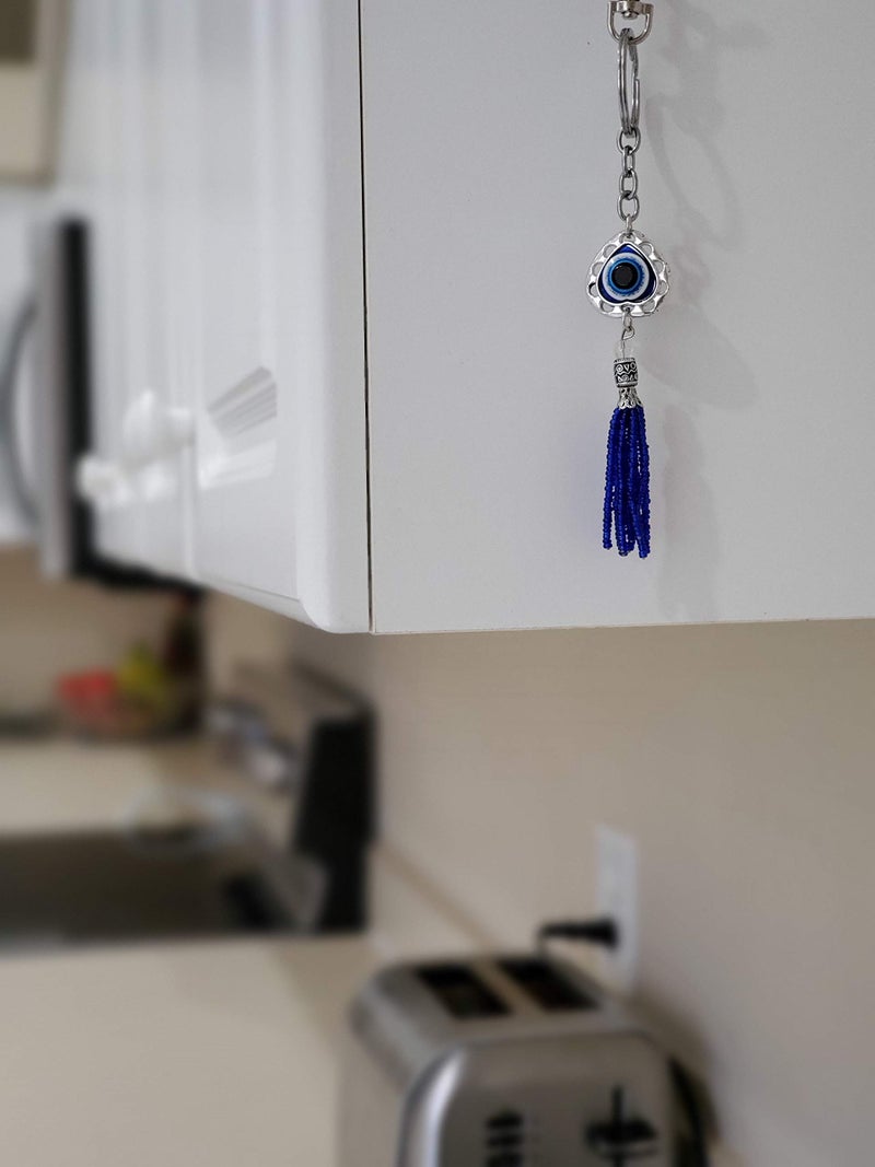 LUCKBOOSTIUM Bravo Team Heart Evil Eye Keychain Ring w/Clasp Lock & Blue Bead Tassel â€‹Protection & Blessing Home Keys Purse & Bags Decorative Things & Accessories Car Rear View Mirror Ornaments - Image 4